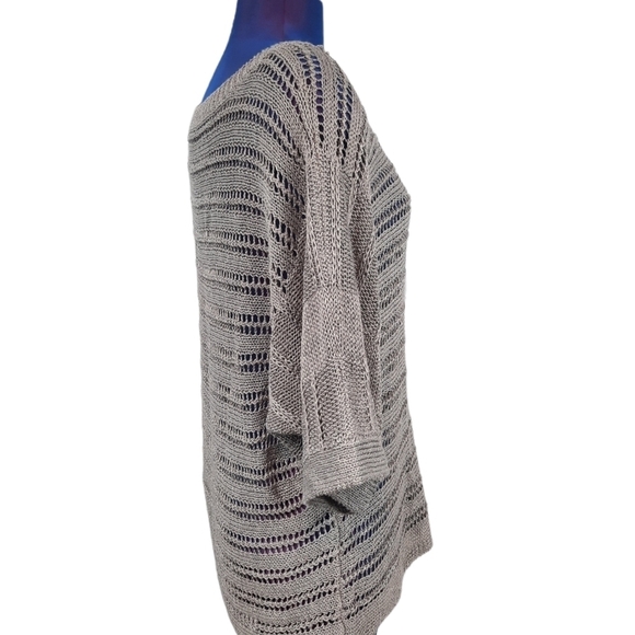 Boston Proper Bat Wing Sleeve Open Knit Shimmer Gray Size Large Women's M46 - Picture 4 of 7